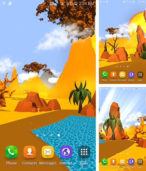 Zusätzlich zum Live Wallpaper Niedliche Hunde für Android Mobiltelefone und Tablets, können Sie auch Cartoon desert 3D, Cartoon-Wüste 3D kostenlos herunterladen.