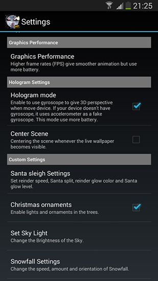 Screenshots of the Christmas Santa HD for Android tablet, phone.