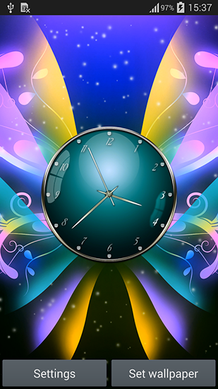 Kostenloses Android-Live Wallpaper Uhr mit Schmetterlingen. Vollversion der Android-apk-App Clock with butterflies für Tablets und Telefone.
