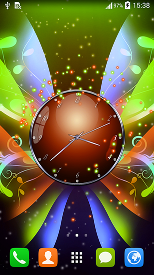 Clock with butterflies für Android spielen. Live Wallpaper Uhr mit Schmetterlingen kostenloser Download.
