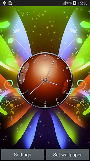 Screenshots do Relógio com borboletas para tablet e celular Android.