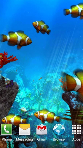 Kostenloses Android-Live Wallpaper Clownfisch Aquarium 3D. Vollversion der Android-apk-App Clownfish aquarium 3D für Tablets und Telefone.