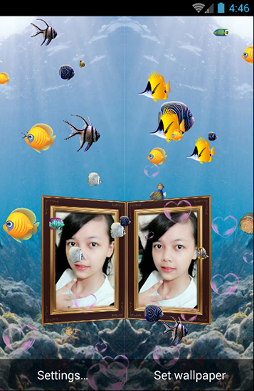 Kostenloses Android-Live Wallpaper Paar-Photo Aquarium. Vollversion der Android-apk-App Couple photo aquarium für Tablets und Telefone.
