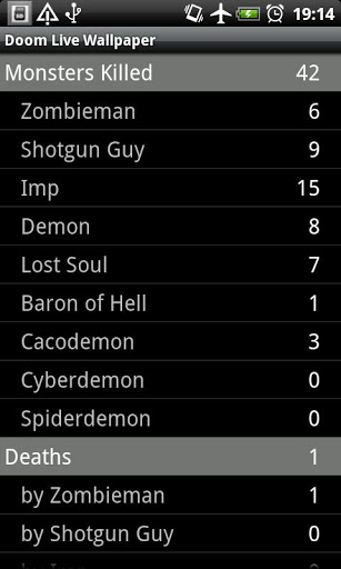 Écrans de Doom pour tablette et téléphone Android.