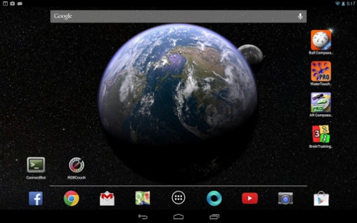 Screenshots do Terra e Lua em giroscópio 3D para tablet e celular Android.