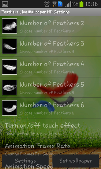 Écrans de Feather pour tablette et téléphone Android.