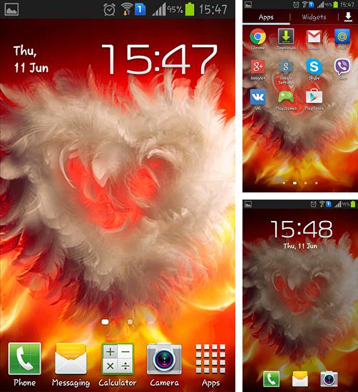 Дополнительно к живым обоям на Андроид телефоны и планшеты Фонтан 3D, вы можете также бесплатно скачать заставку Feather heart.