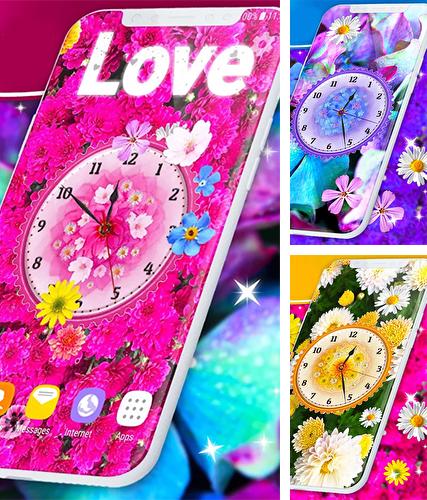Kostenloses Android-Live Wallpaper Blumen Analoguhr. Vollversion der Android-apk-App Flowers analog clock für Tablets und Telefone.