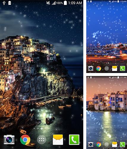 Kostenloses Android-Live Wallpaper Griechische Nacht. Vollversion der Android-apk-App Greece night für Tablets und Telefone.