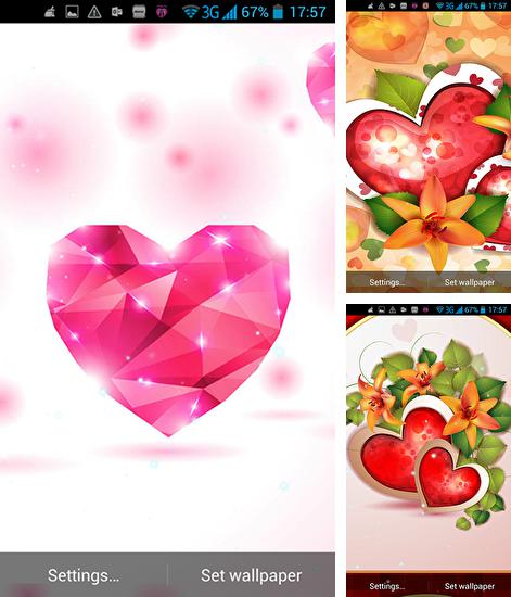 Kostenloses Android-Live Wallpaper Herzen der Liebe. Vollversion der Android-apk-App Hearts of love für Tablets und Telefone.