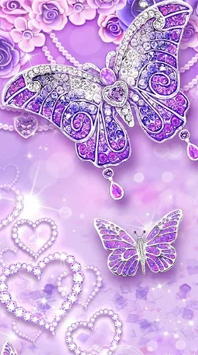 Écrans de Purple diamond butterfly pour tablette et téléphone Android.