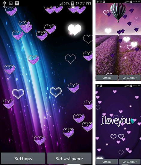 Zusätzlich zum Live Wallpaper Neugierige Katze für Android Mobiltelefone und Tablets, können Sie auch Purple heart, Lila Herzen kostenlos herunterladen.