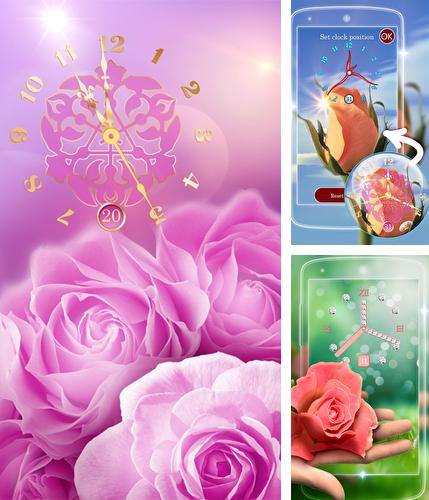 Kostenloses Android-Live Wallpaper Uhr mit Blumen. Vollversion der Android-apk-App Rose picture clock by Webelinx Love Story Games für Tablets und Telefone.