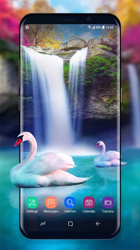 Waterfall and swan