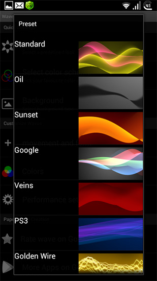 Screenshots of the Wave for Android tablet, phone.