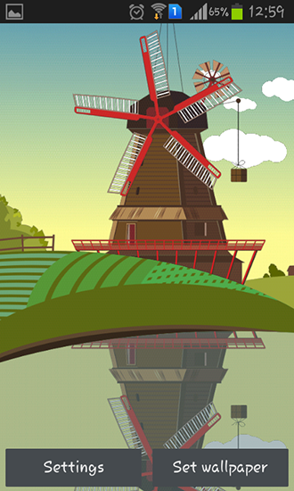 Kostenloses Android-Live Wallpaper Windmühle und Teich. Vollversion der Android-apk-App Windmill and pond für Tablets und Telefone.