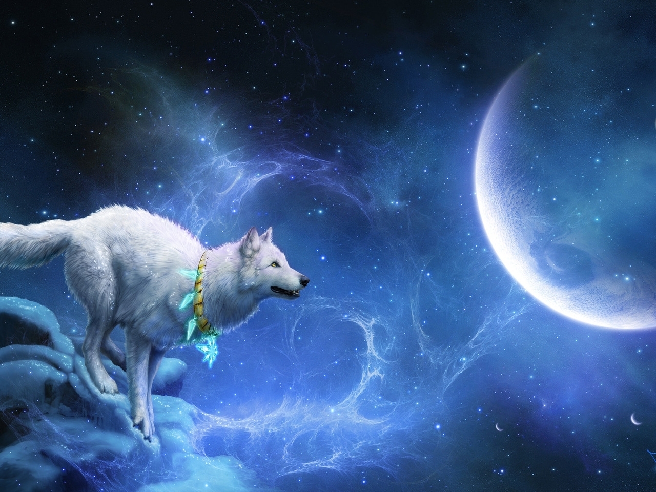 下载手机图片 狼 幻想 背景 月球 免费