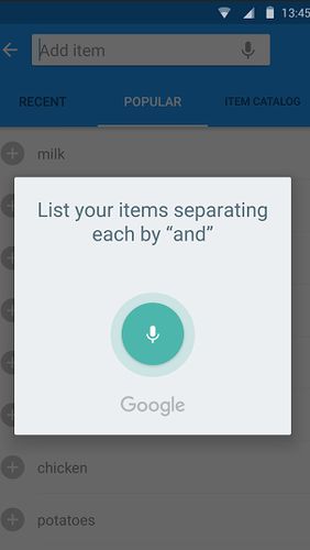 Android app Listonic: Grocery shopping list