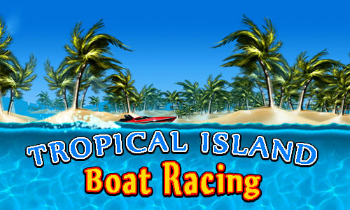 Tropical island boat racing icon