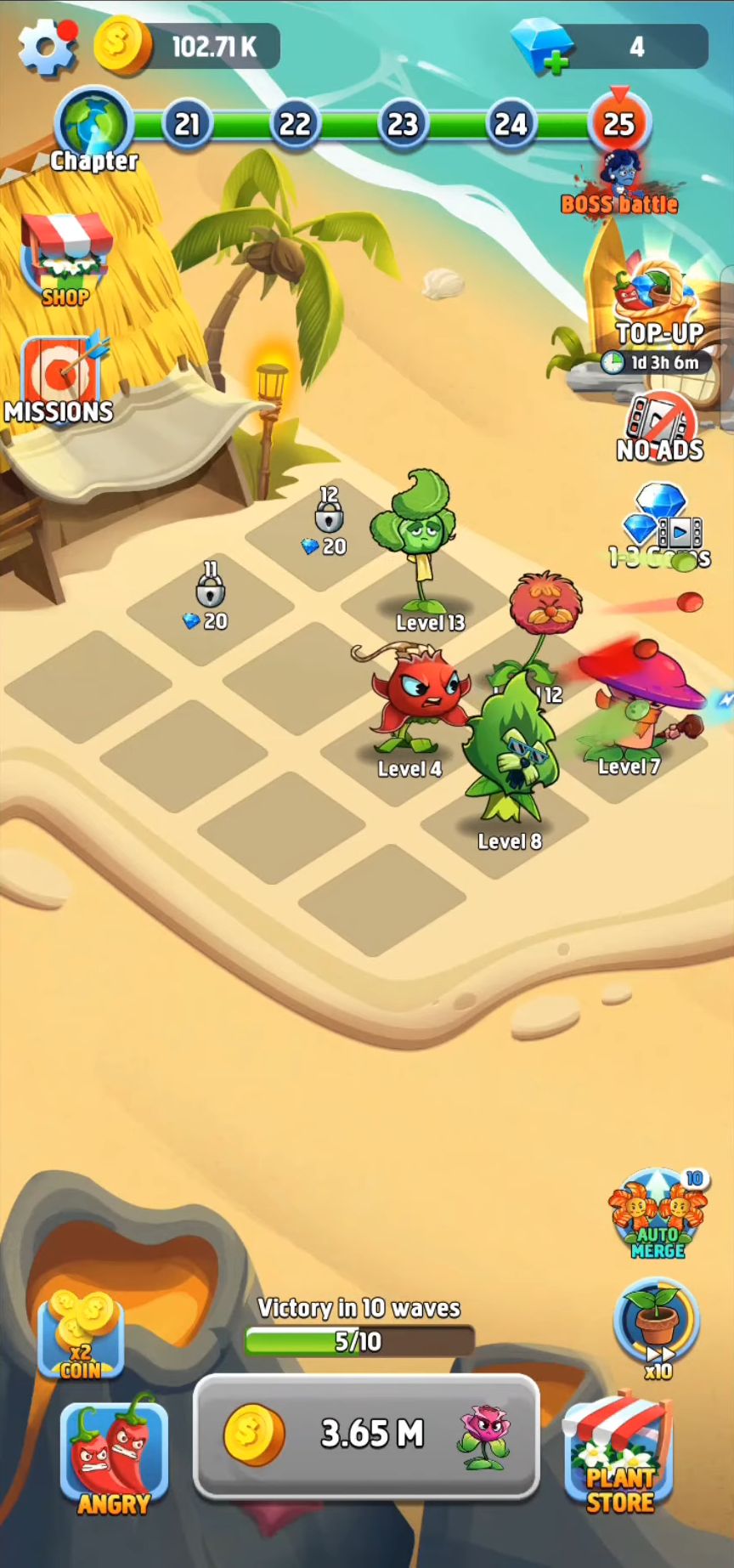 Zombie Defense - Plants War - Merge idle games screenshot 1