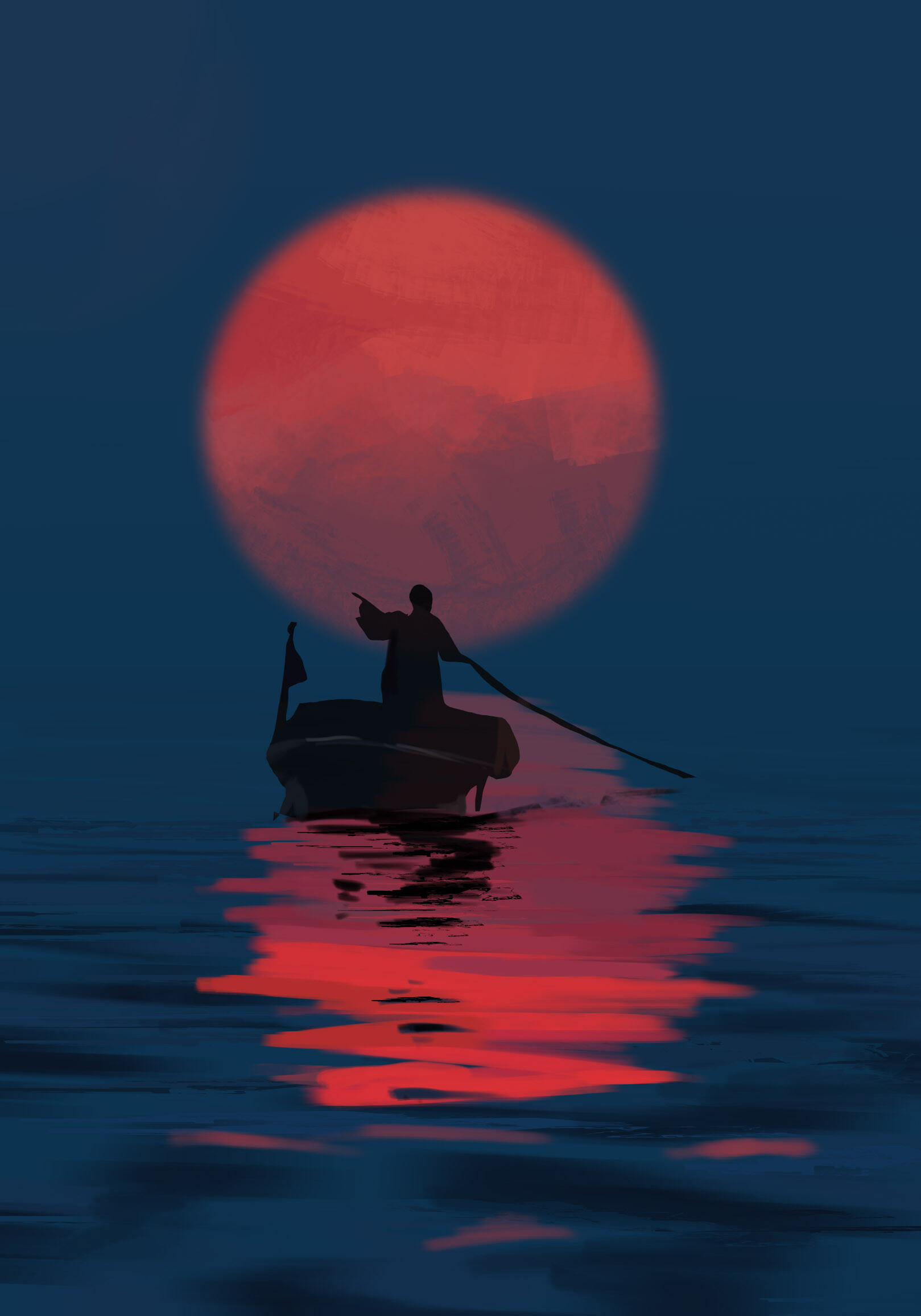 art, traveler, sunset, sun, silhouette, boat, traveller phone background