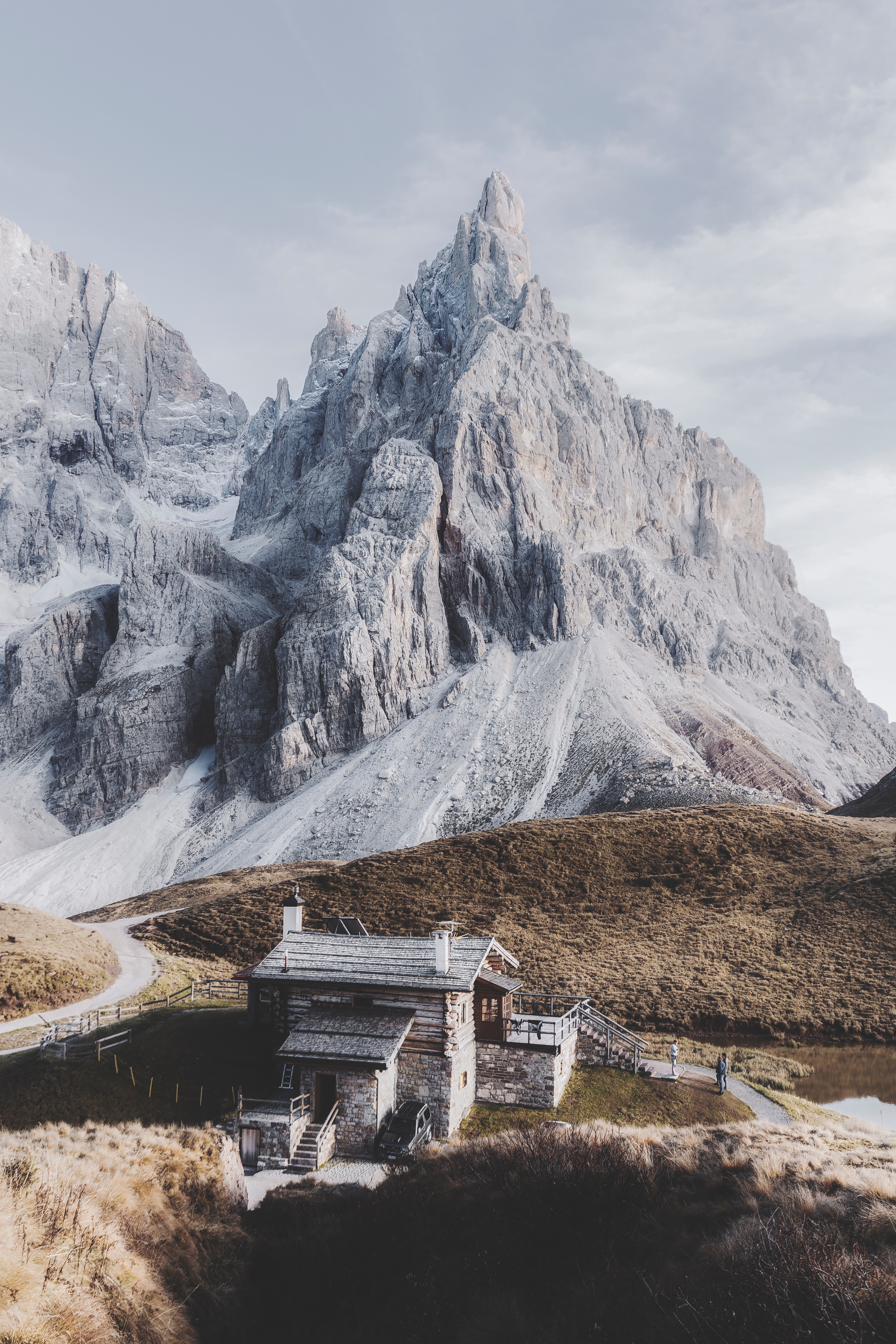 house, mountains, building, nature, rocks, vertex, top HD wallpaper