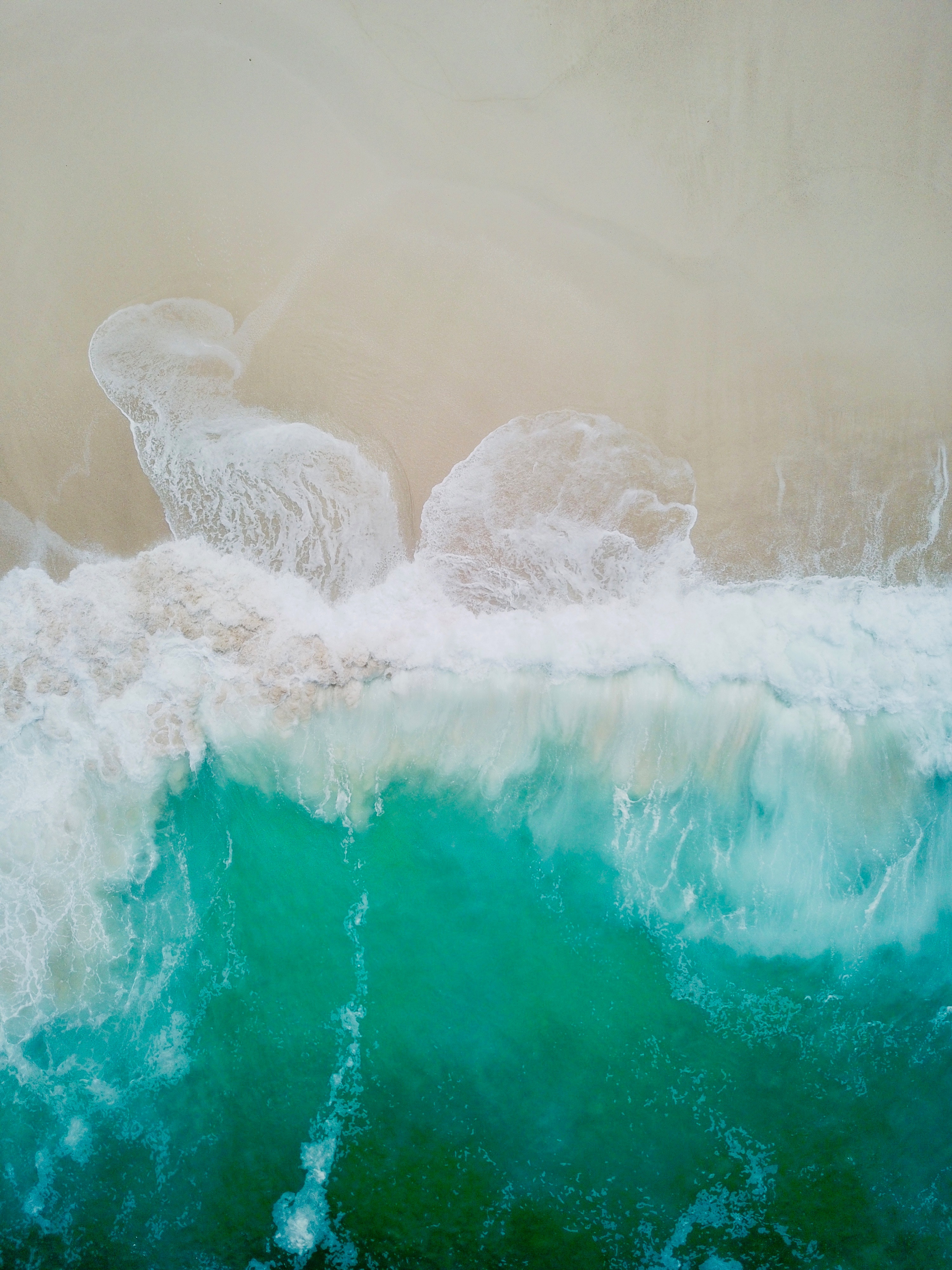 ocean, nature, water, sand, view from above, bank, shore, foam, surf HD wallpaper