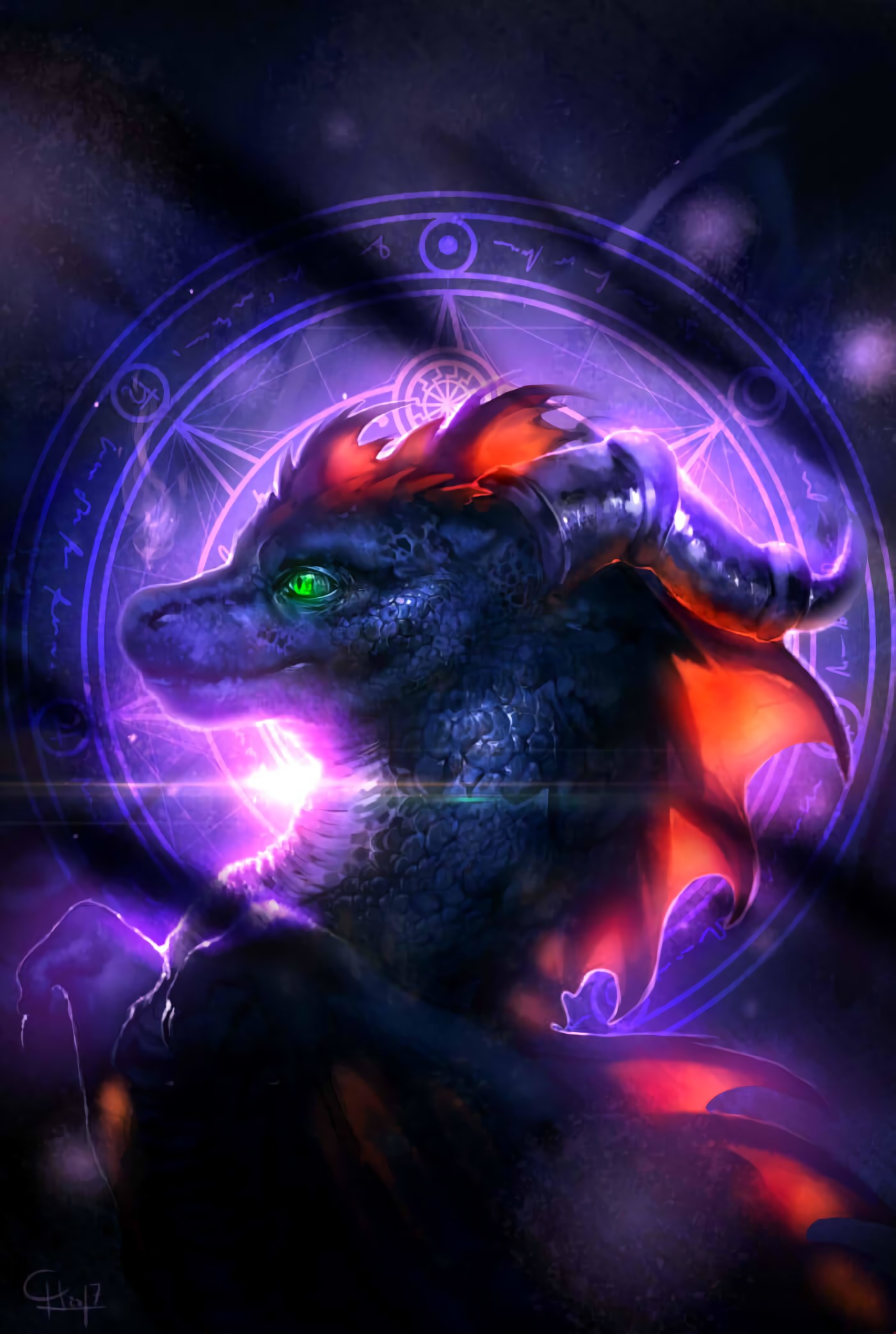 Desktop Backgrounds Dragon shine, art, light, pentagram