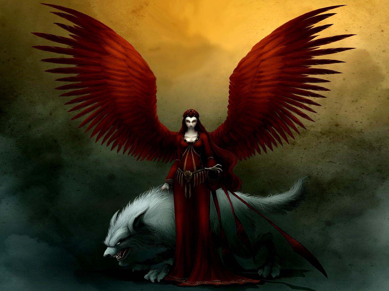 angel, dark, red, evil, wings