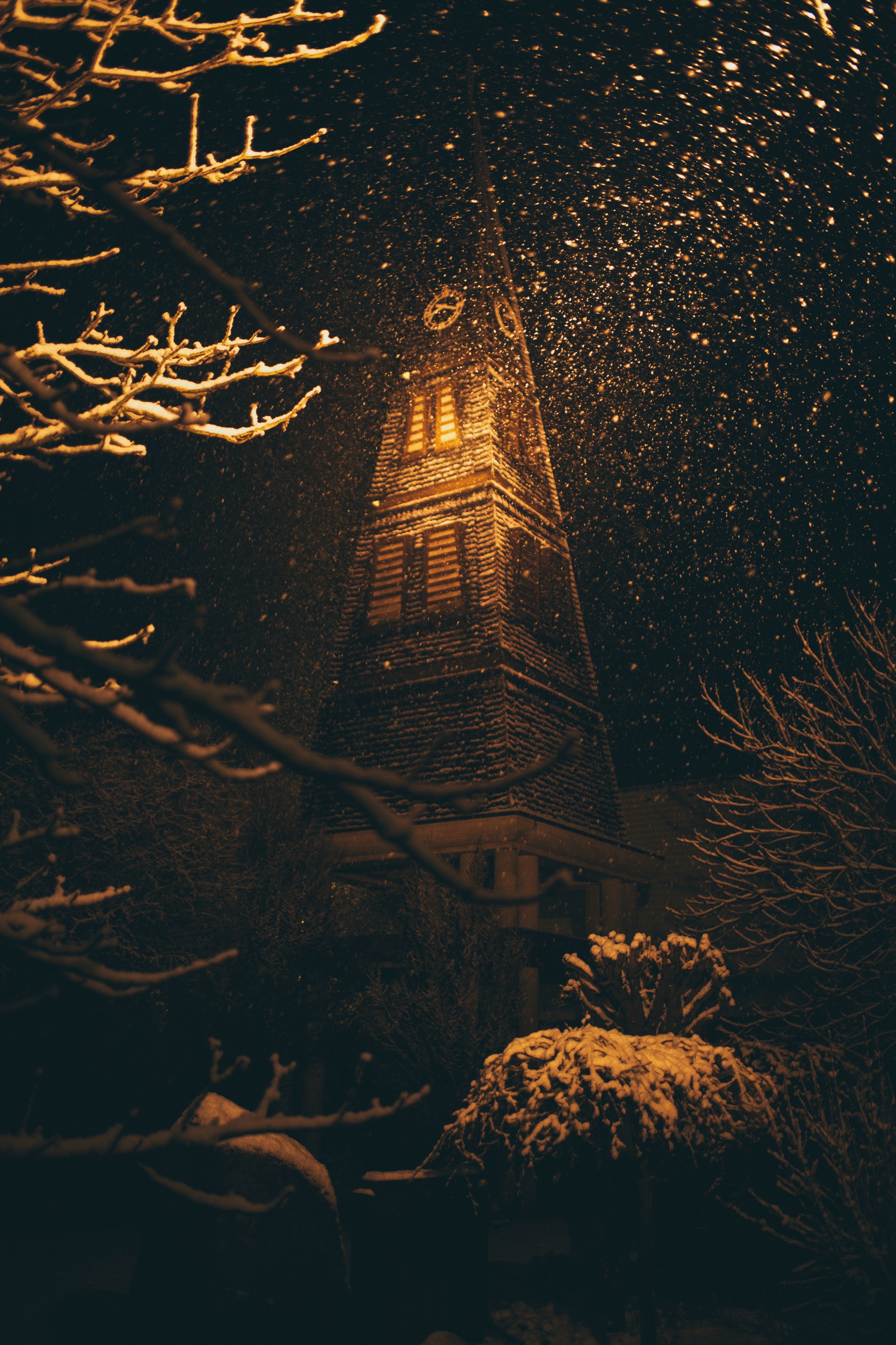 snow, dark, night, building HD wallpaper