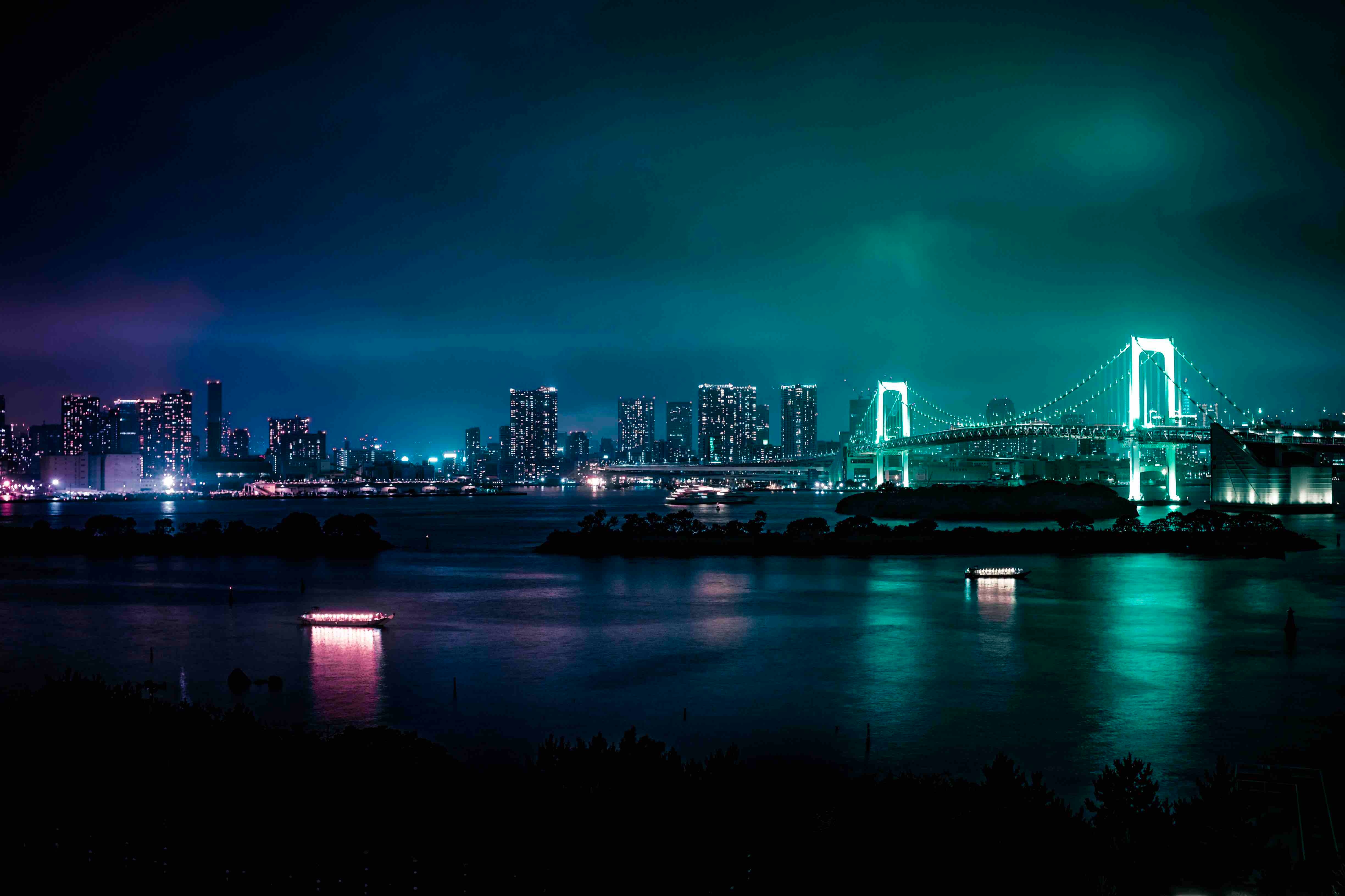 137177 Hintergrundbilder und Japan Bilder auf dem Desktop. Laden Sie nächtliche stadt, städte, night city, brücke Bildschirmschoner kostenlos auf den PC herunter