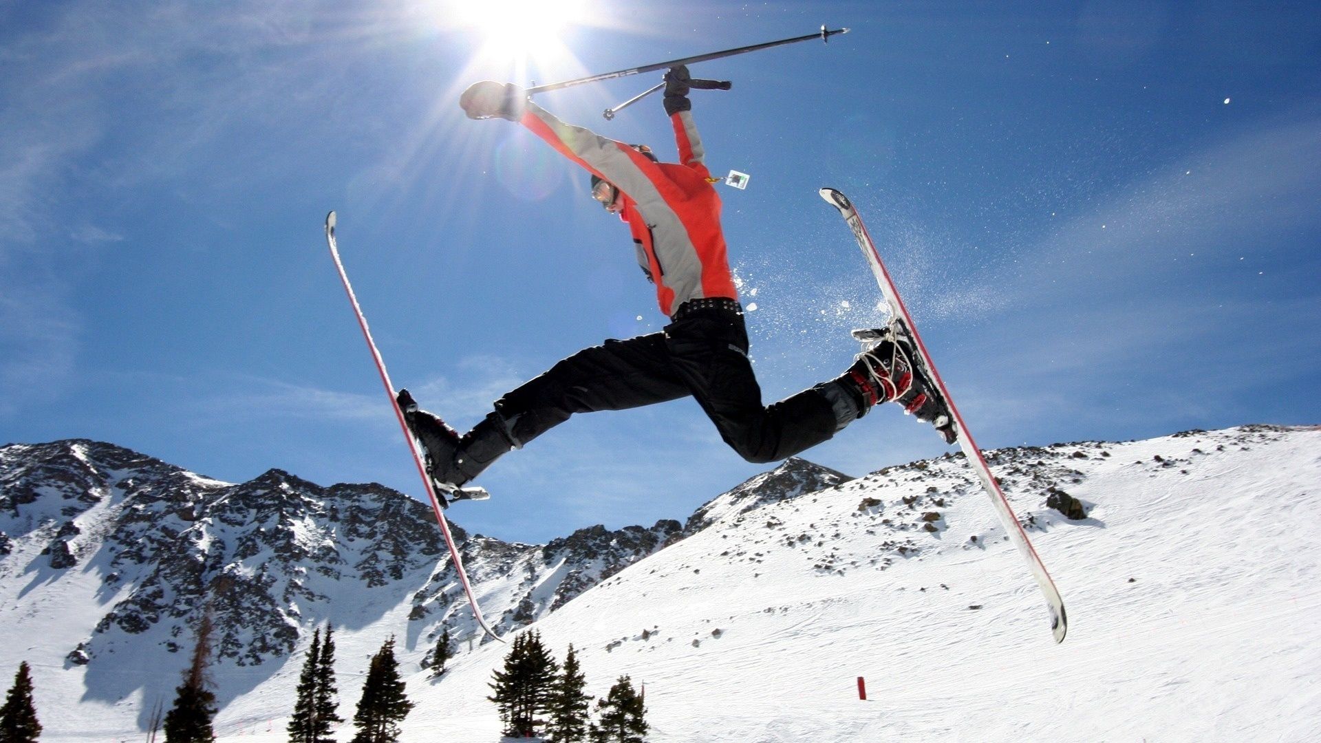 59967 Hintergrundbild herunterladen sport, sky, schnee, steigung, skifahrer, skifahren, stock, stöcke - Bildschirmschoner und Bilder kostenlos