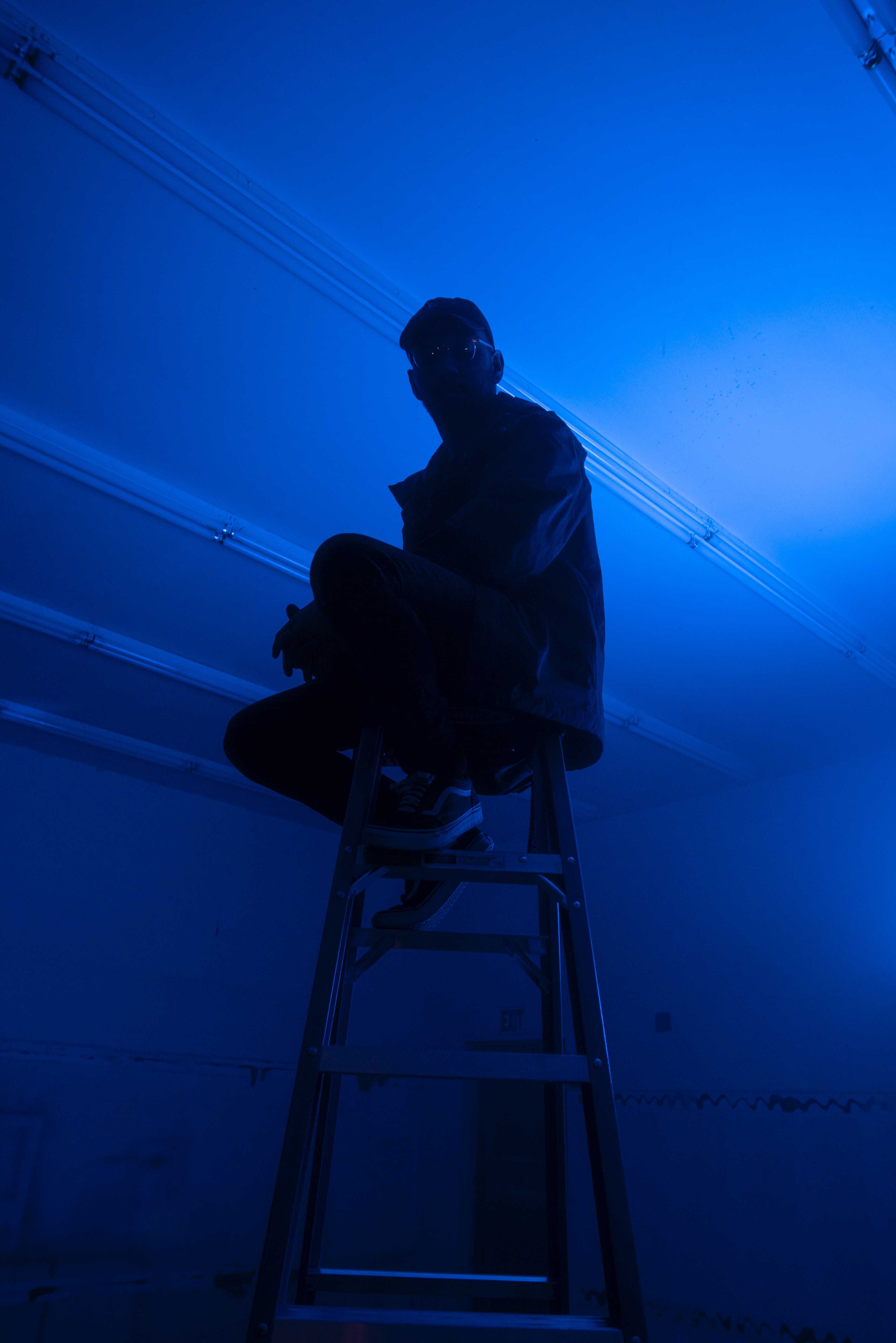 Phone Background Full HD blue, ladder, dark, human