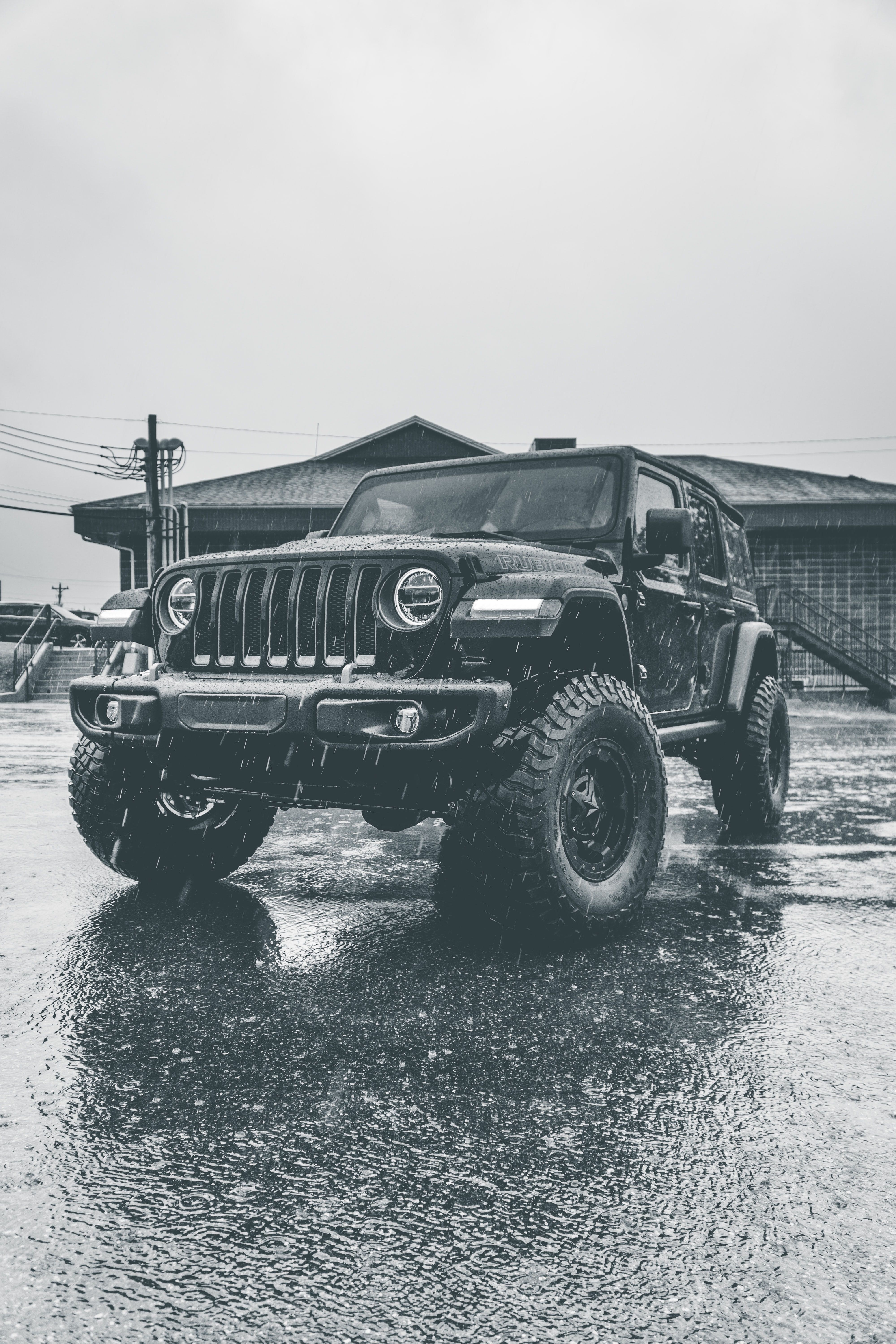 car, jeep, cars, rain, suv, bw, chb wallpapers for tablet