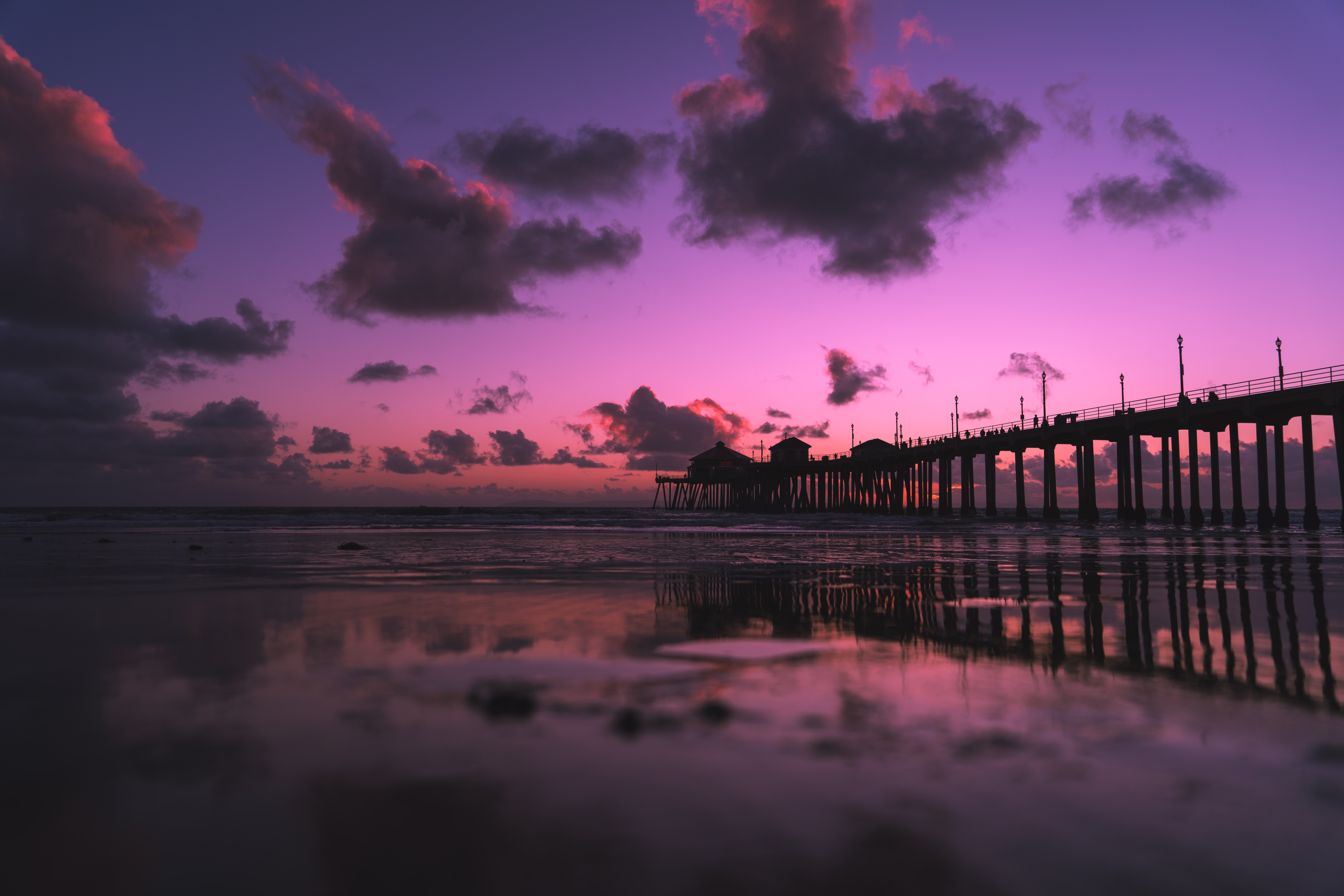 52803 Bild herunterladen natur, sea, clouds, strand, seebrücke, pier, twilight, dämmerung - Hintergrundbilder und Bildschirmschoner kostenlos