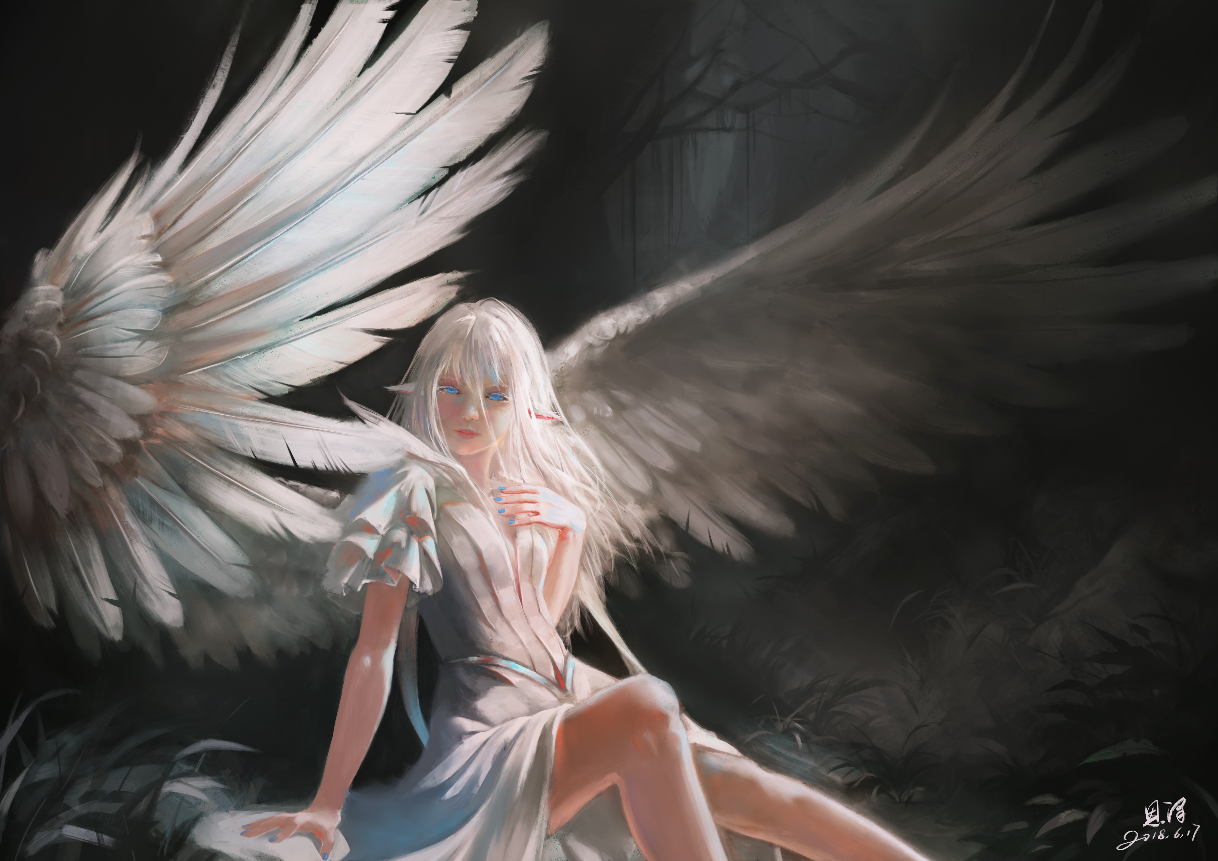 Что за ангел с белыми длинными волосами и одним крылом