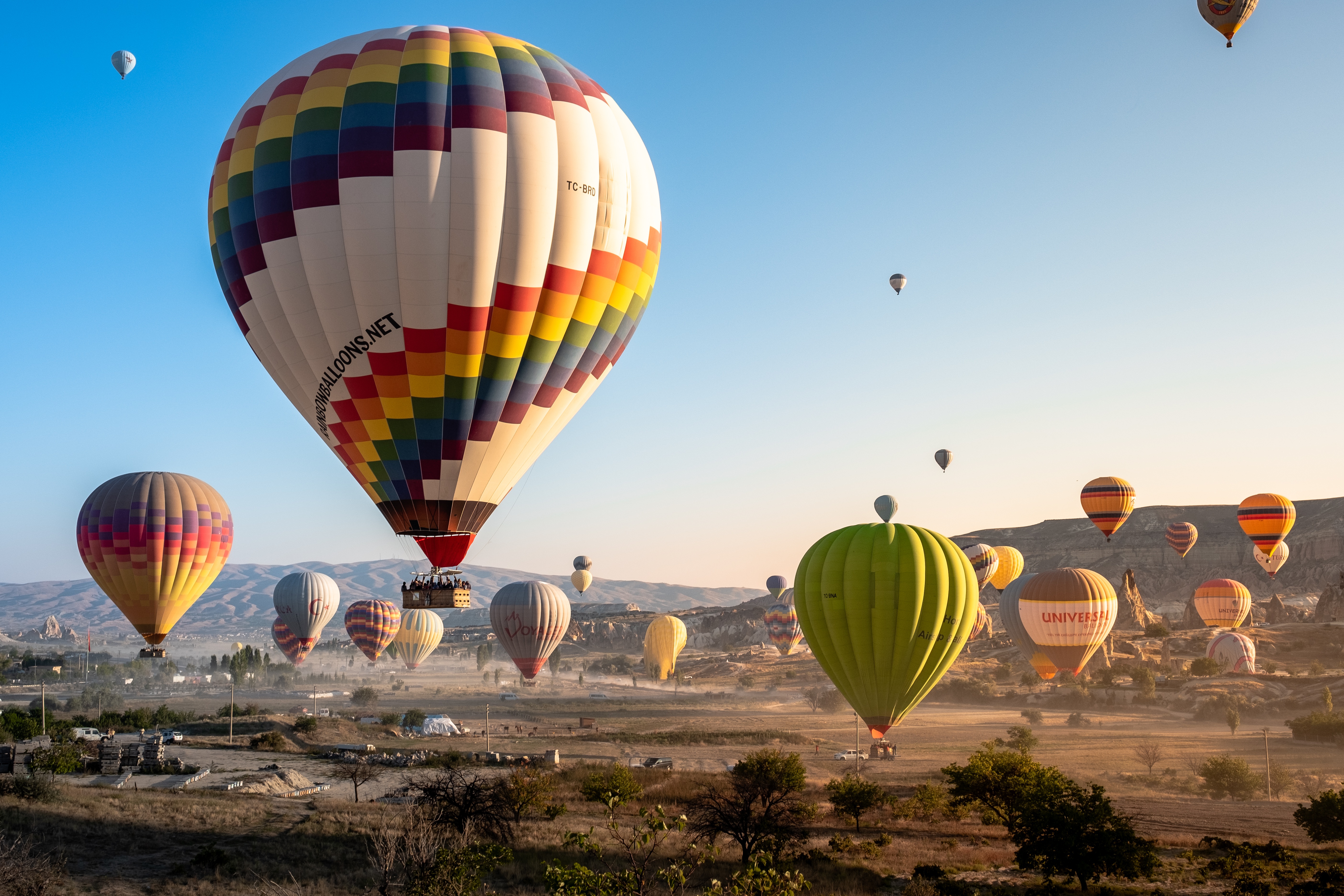 dawn, vehicles, hot air balloon, cappadocia, sunrise Full HD