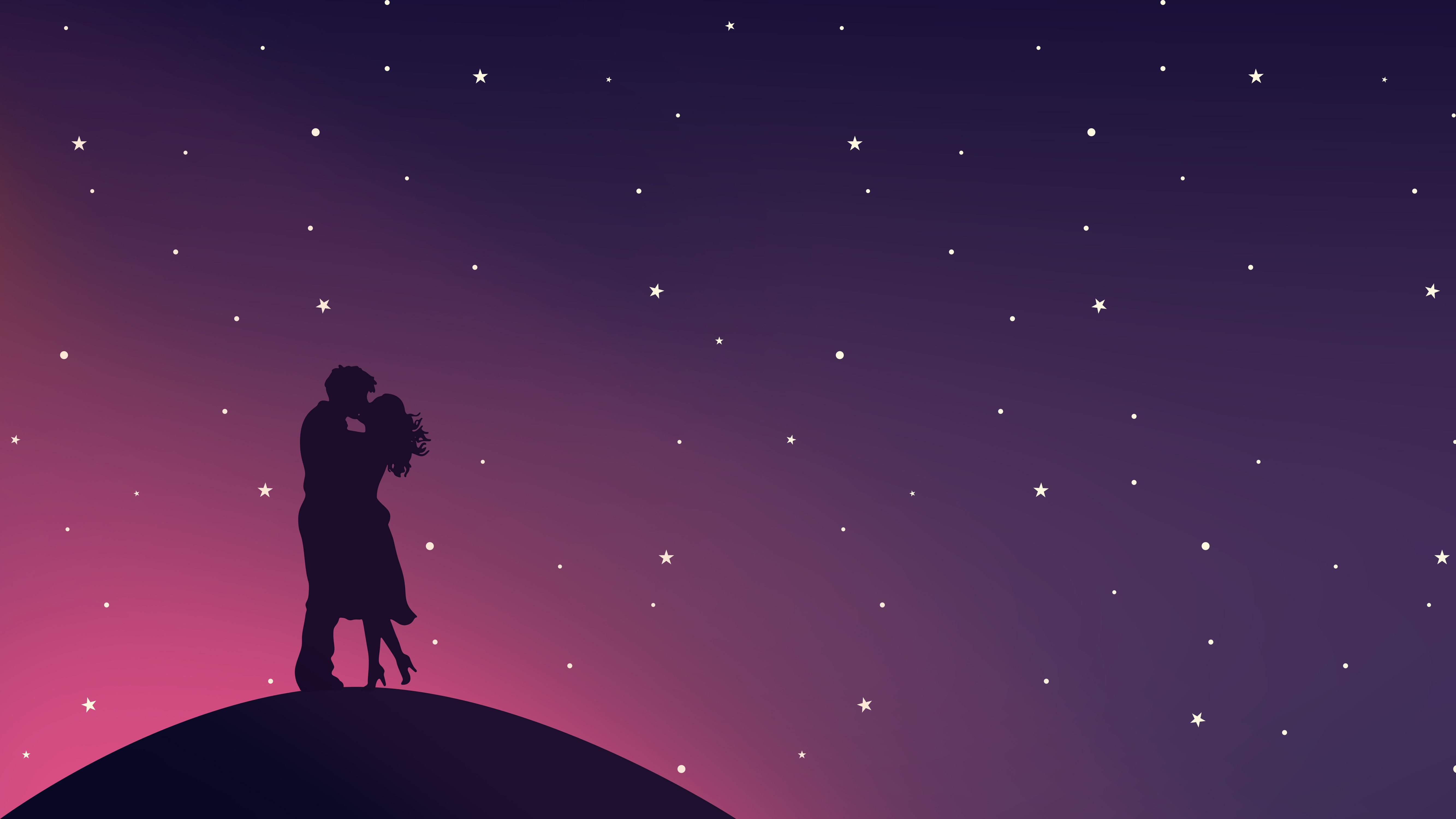 pair, stars, vector, couple, silhouettes, kiss, embrace