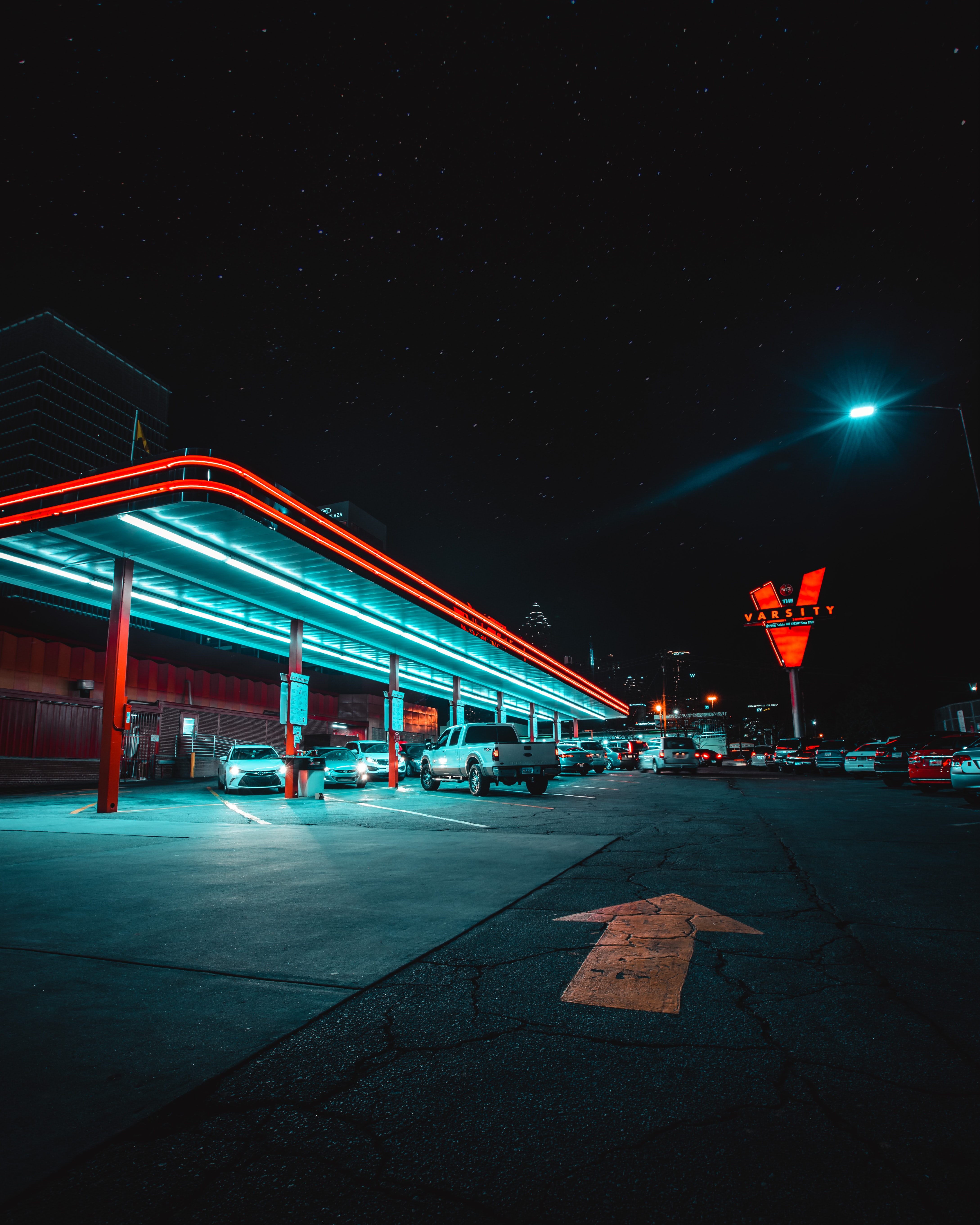 neon, backlight, illumination, cities, auto, night, parking phone background