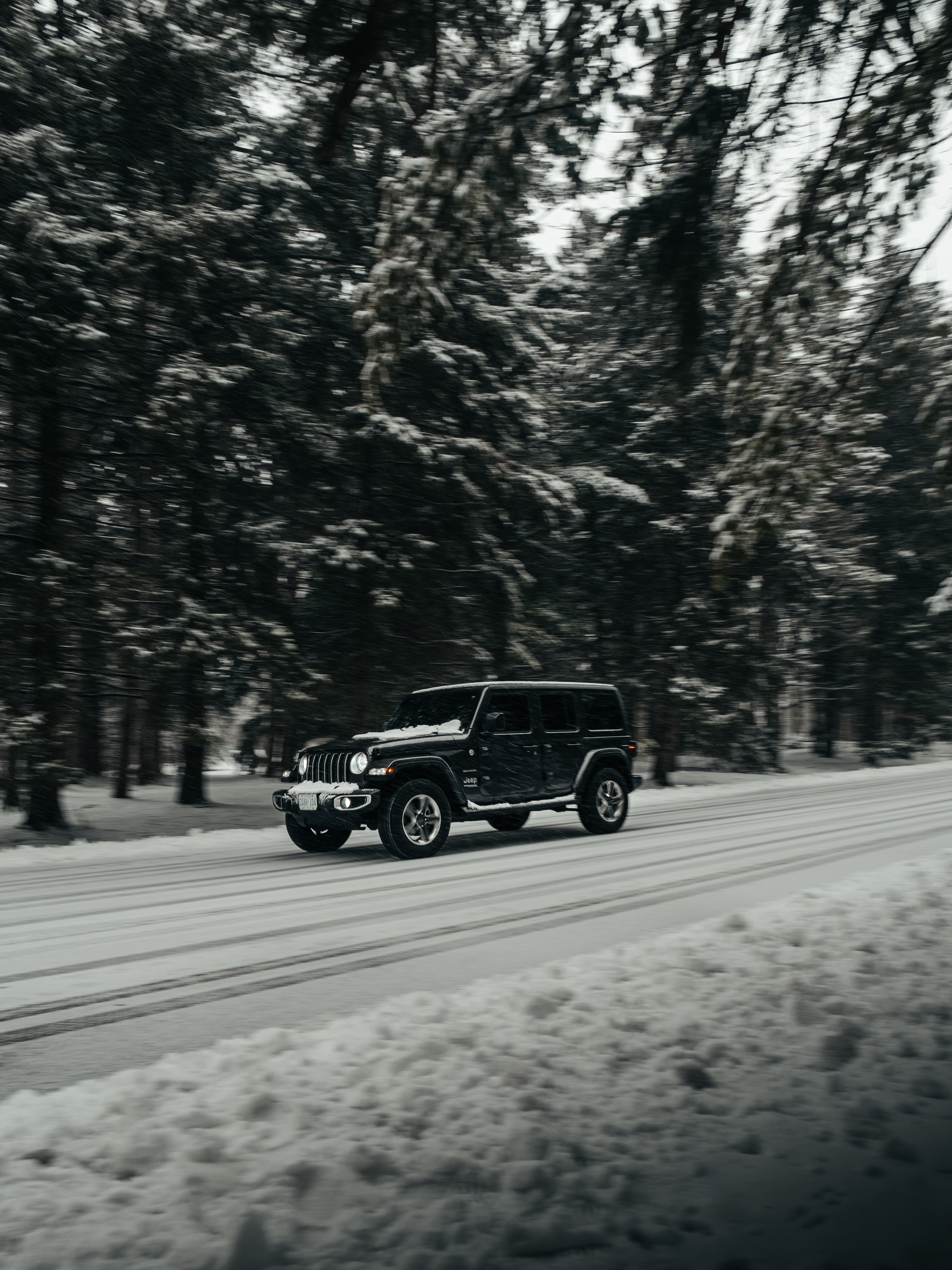 jeep wrangler, jeep, snow, cars, black, road, car, suv cellphone