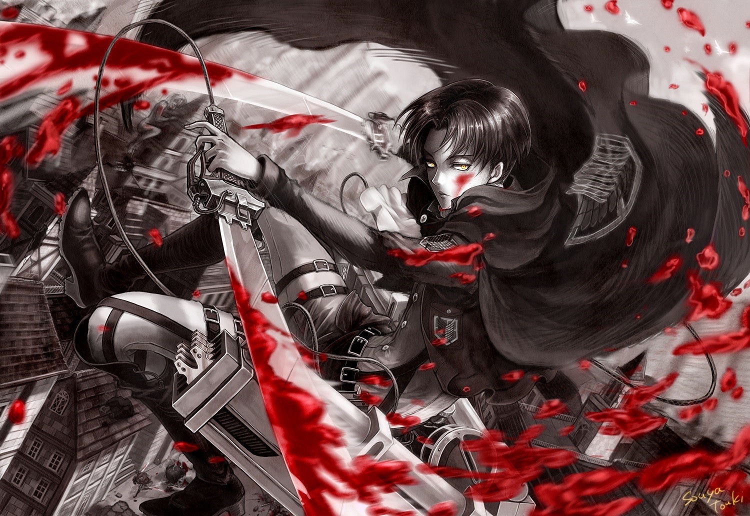 shingeki no kyojin, anime, attack on titan, levi ackerman, blood, sword Aesthetic wallpaper