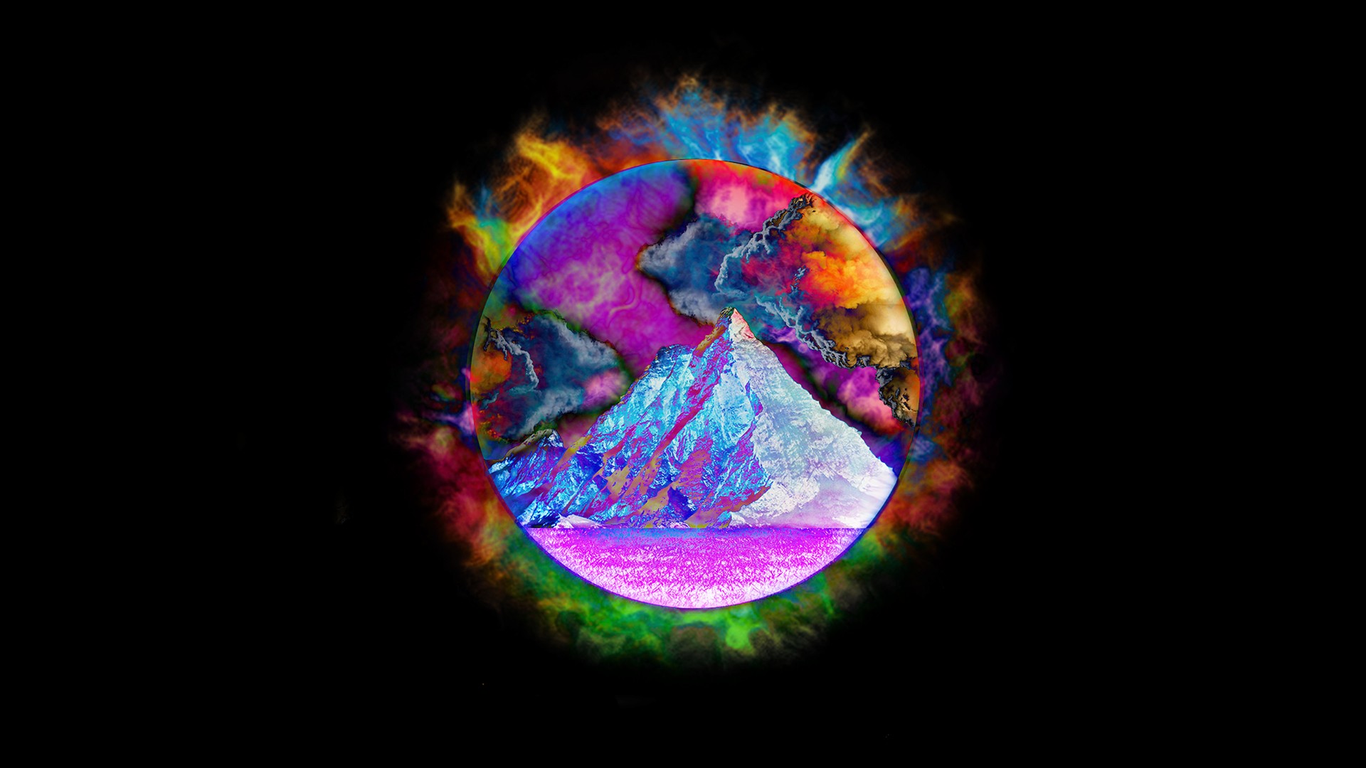 Phone Wallpaper circle, abstract, colors, mountain