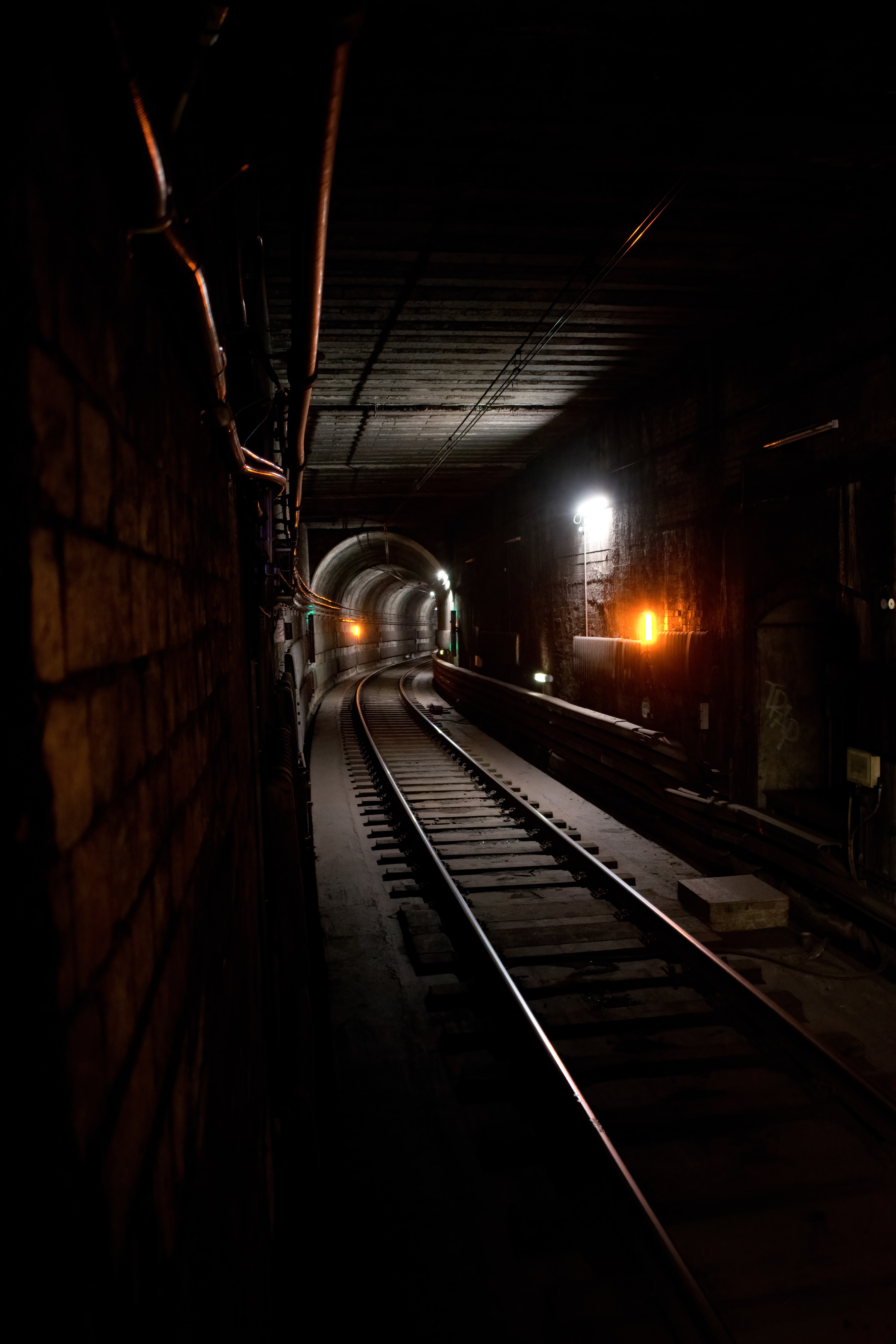 tunnel, glow, dahl, rails, distance, dark