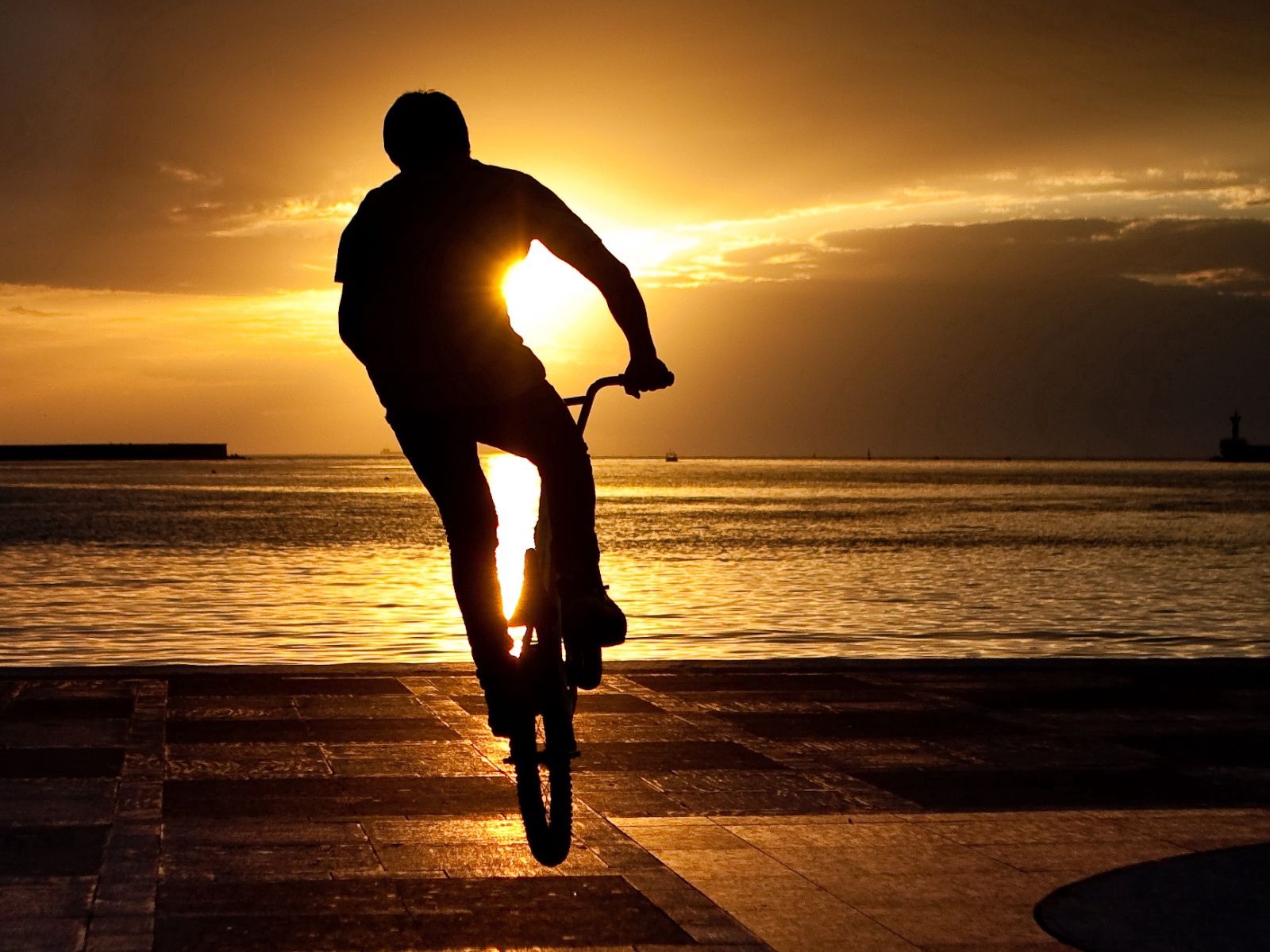 sports, embankment, trick, jump, bounce, quay, extreme, sun, cyclist