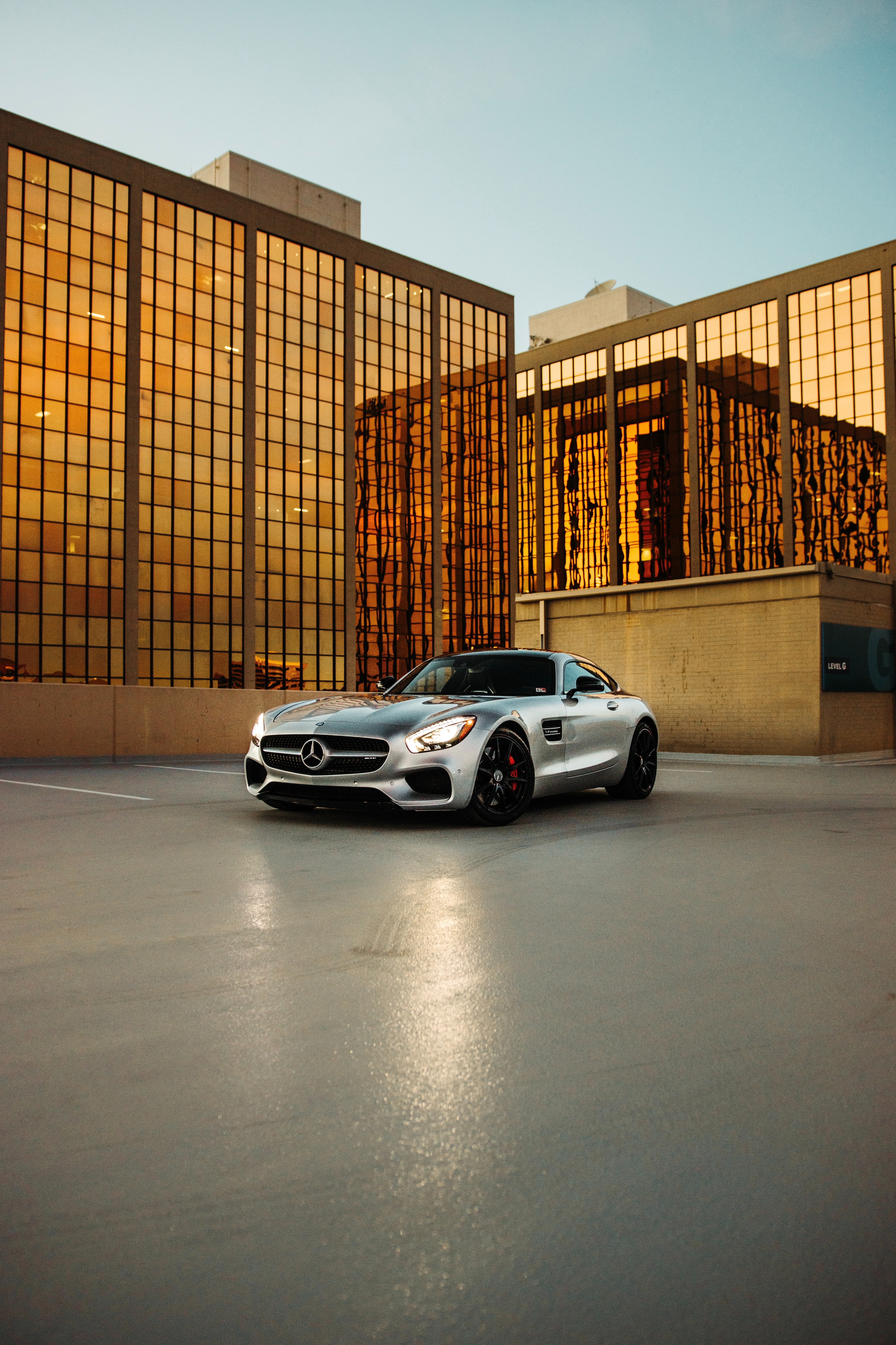 Download mobile wallpaper Mercedes, Cars, Building, Car, Grey, Parking for free.