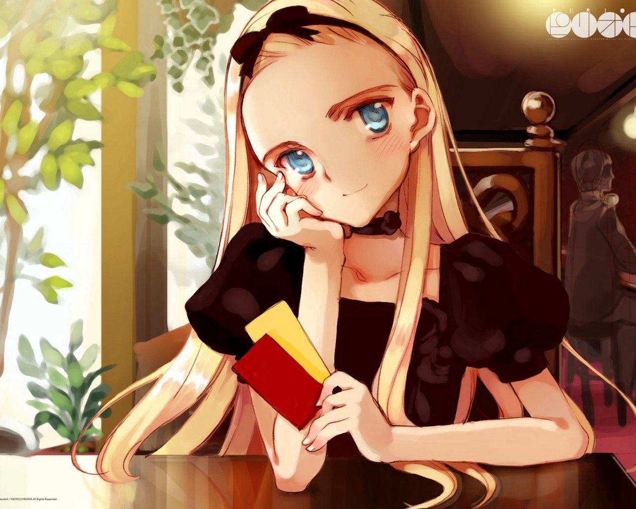 Handy-Wallpaper Anime, Mädchen, Blond, Cafe, Café, Karten kostenlos herunterladen.