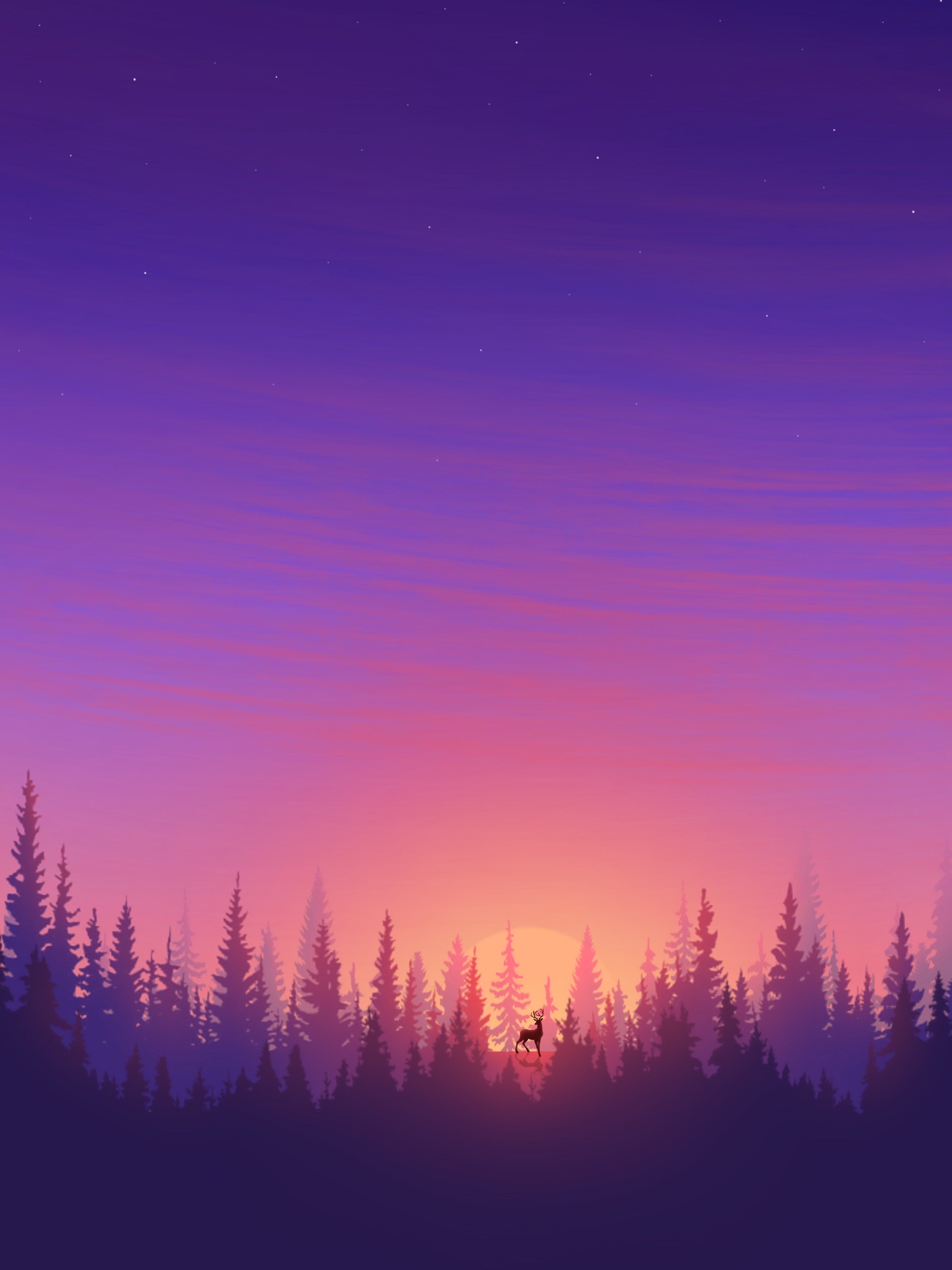 purple, art, violet, vector, sun, spruce, fir, deer High Definition image