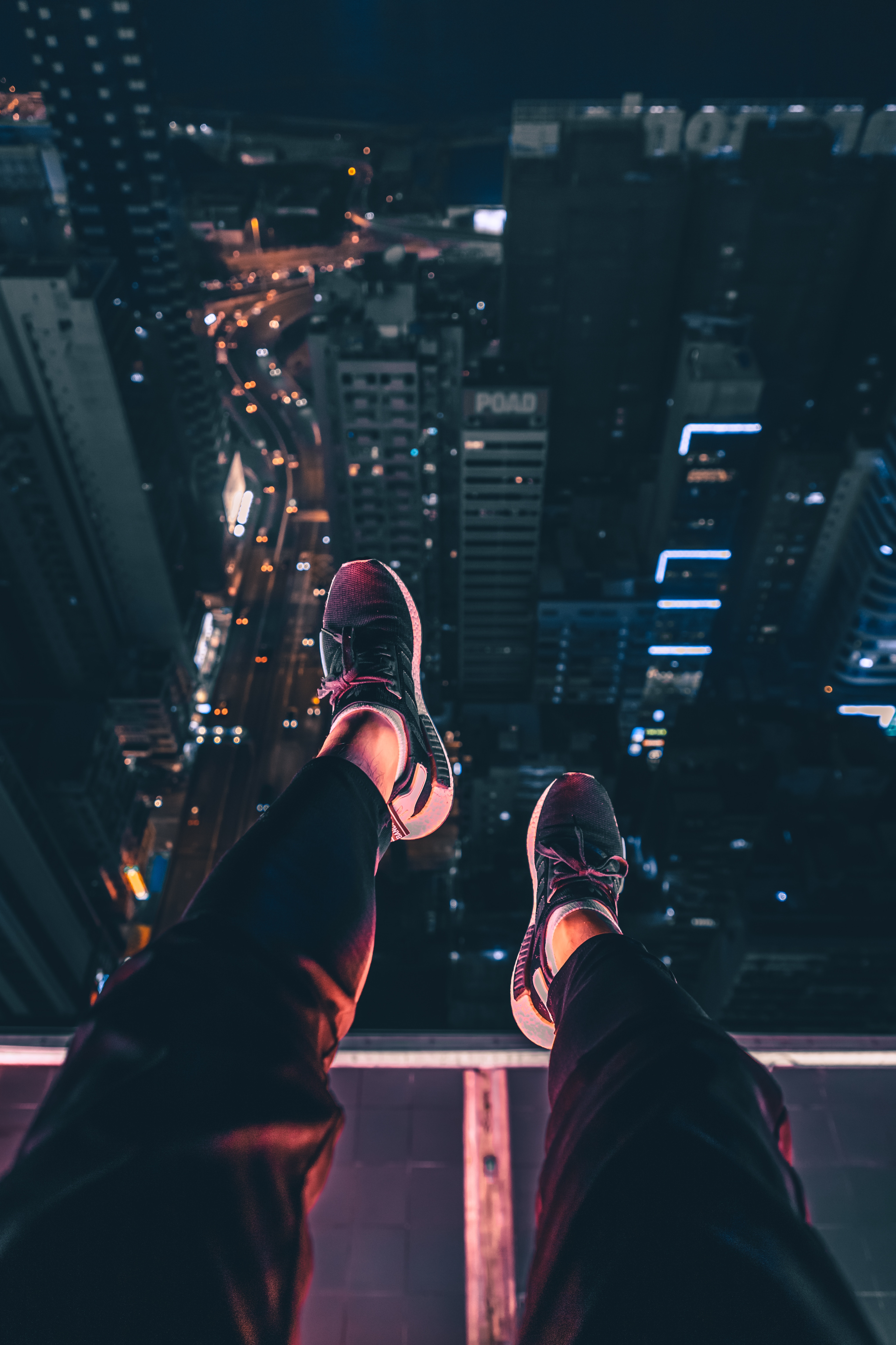 vertical wallpaper night, cities, view from above, legs, night city, review, overview, roof
