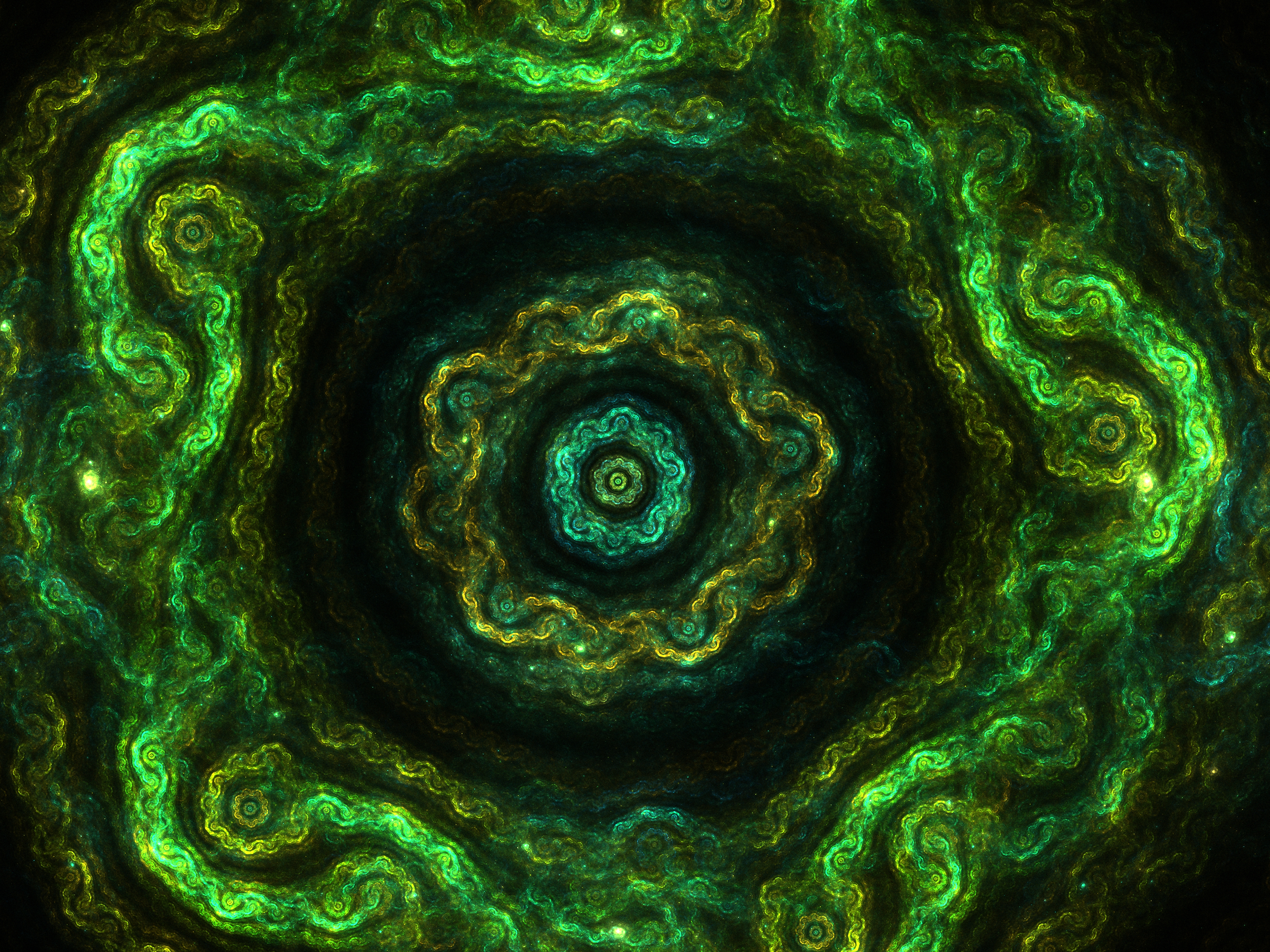 fractal, abstract, green, circles, pattern, kaleidoscope