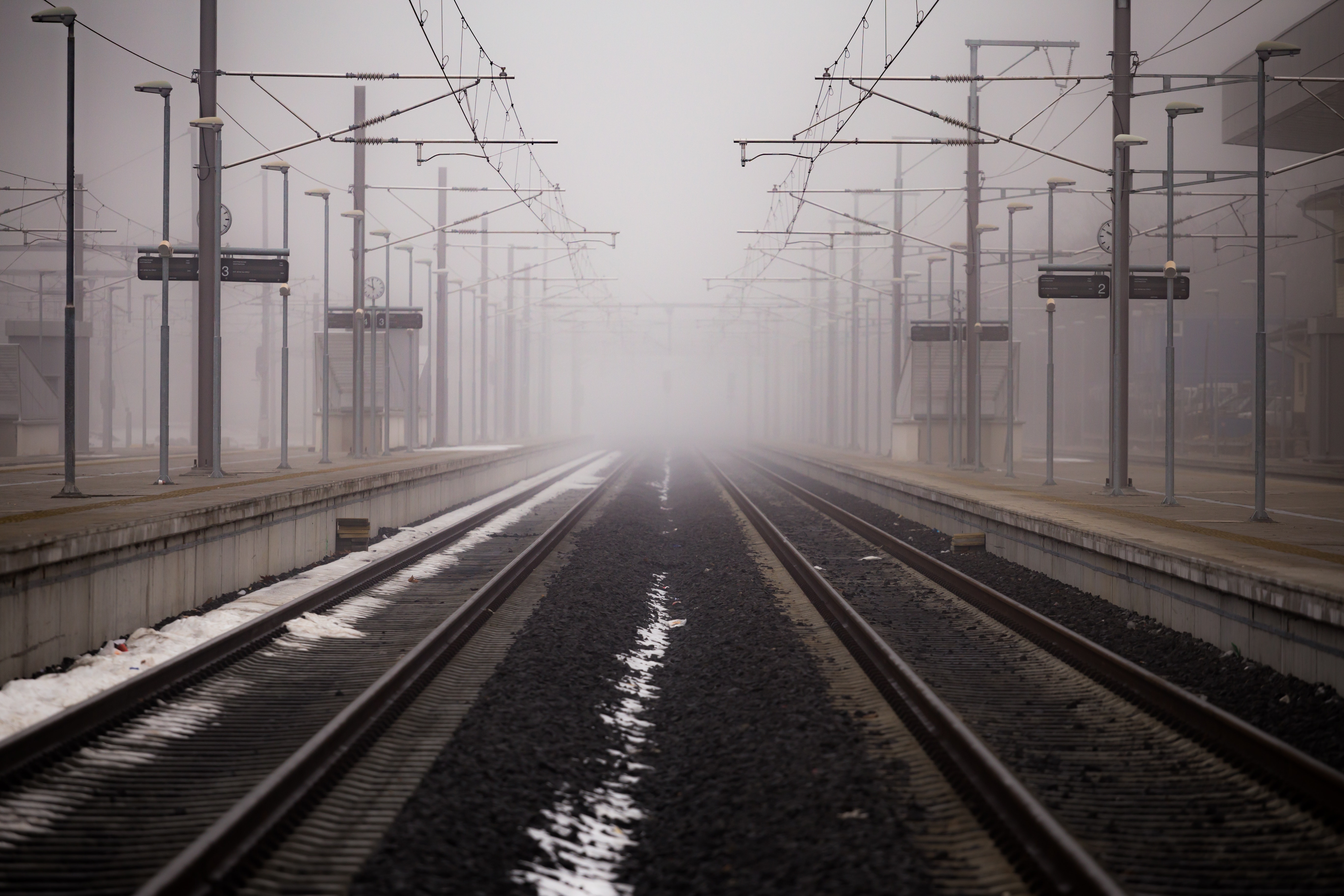 railway, nature, pebble, fog, wires, wire, crushed stone, macadam cellphone